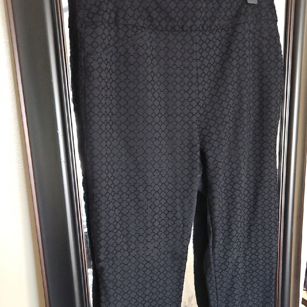 Black Patterned Stretch Pull On Women's Pants